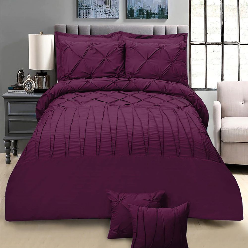 Exotic Embellish Pintucks & Cross Pleated Duvet Set - Ourple