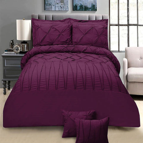 Exotic Embellish Pintucks & Cross Pleated Duvet Set - Ourple