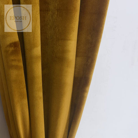 2 Pieces Plain Dyed Velvet Eyelet Curtains-Golden
