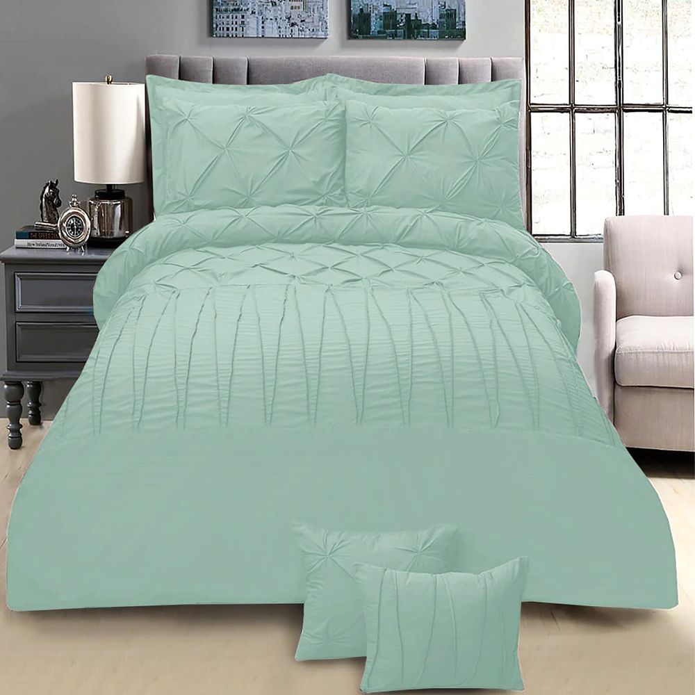Exotic Embellish Pintucks & Cross Pleated Duvet Set - Mint Green