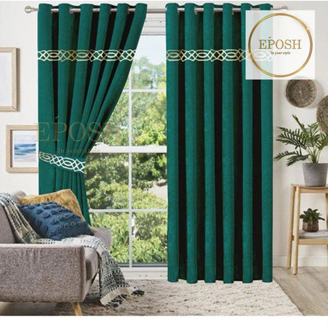2 Pieces Crocodile Luxury Velvet Curtain Panels with 2 belts-Green