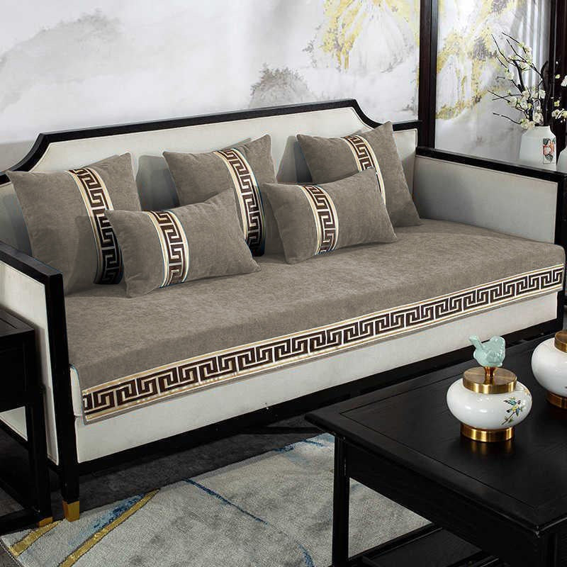 Luxury Velvet Sofa Cover With Cushion Covers - Beige
