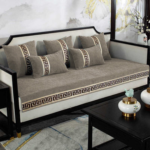 Luxury Velvet Sofa Cover With Cushion Covers - Beige