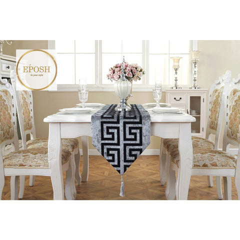 Double Splendid Velvet Table Runner Grey
