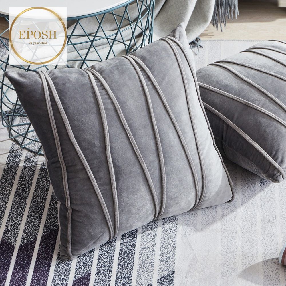 Pack of 2 Velvet Decorative Square Cushion-Grey
