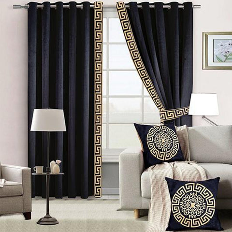 2 Pieces Premium splendid velvet curtain Panels & 2 Belts-Black