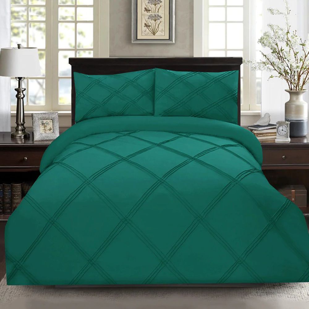 Exotic Embellish 3 Row Cross Pleated Duvet Set - Teal