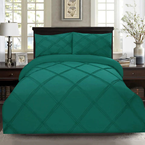 Exotic Embellish 3 Row Cross Pleated Duvet Set - Teal