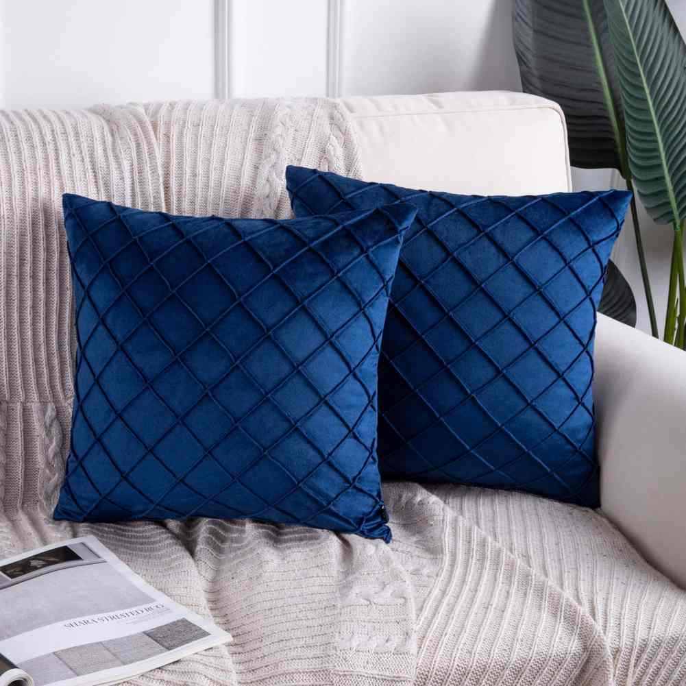 Pack of 2 Velvet Decorative Pleated Square Cushion -  Blue