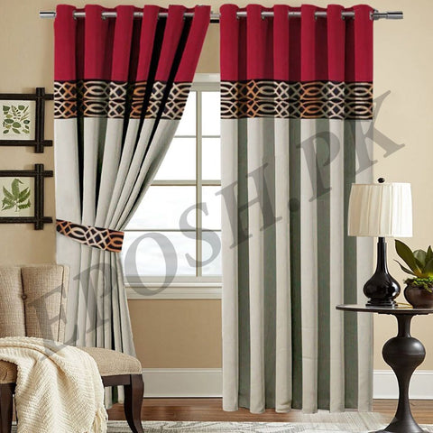 Luxury Velvet Curtains - Maroon And Light Grey