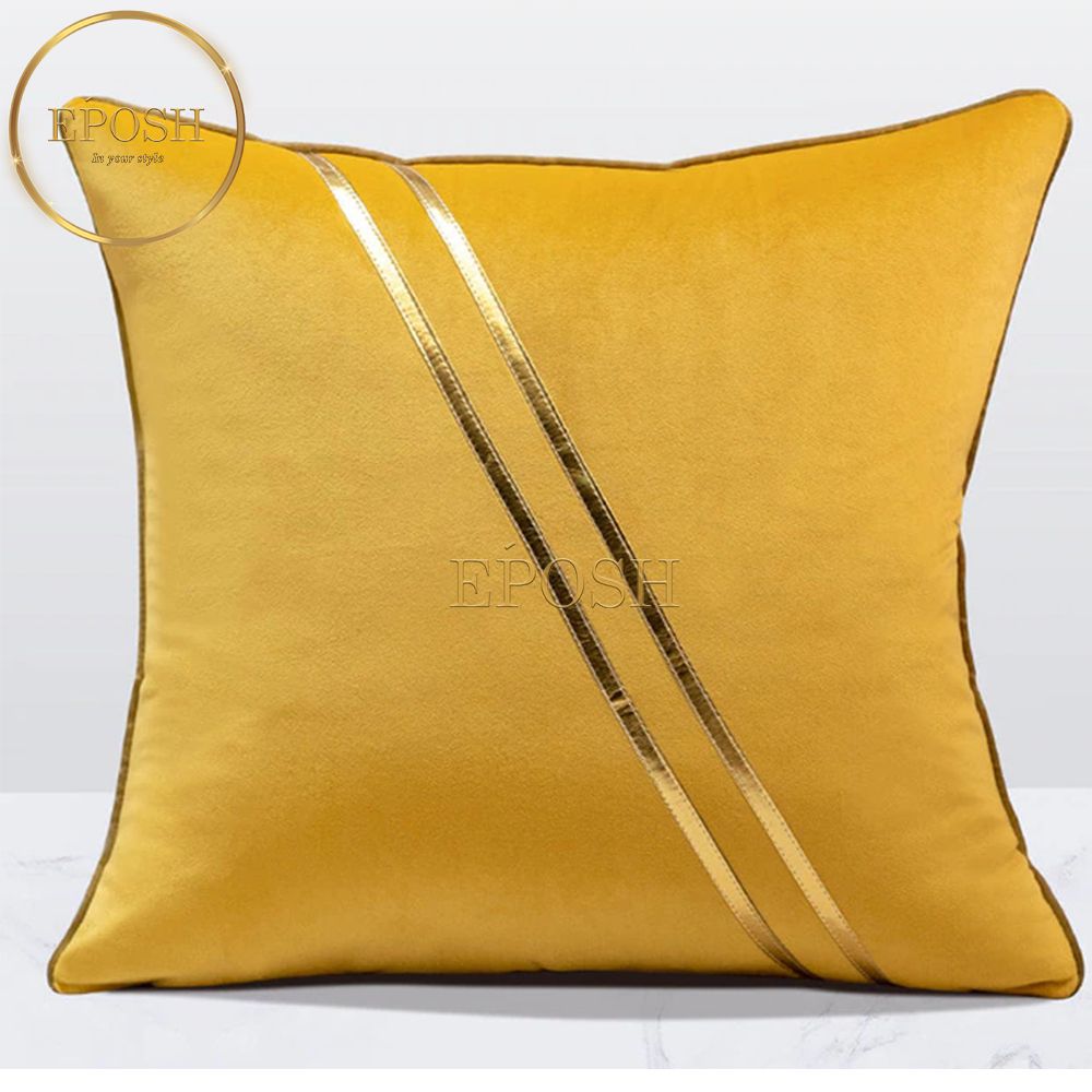Pack of 2 Velvet Decorative  Diagonal Line Square Cushion -  Yellow