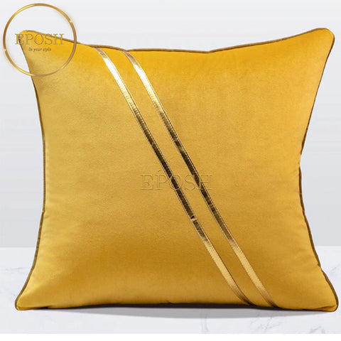 Pack of 2 Velvet Decorative  Diagonal Line Square Cushion -  Yellow