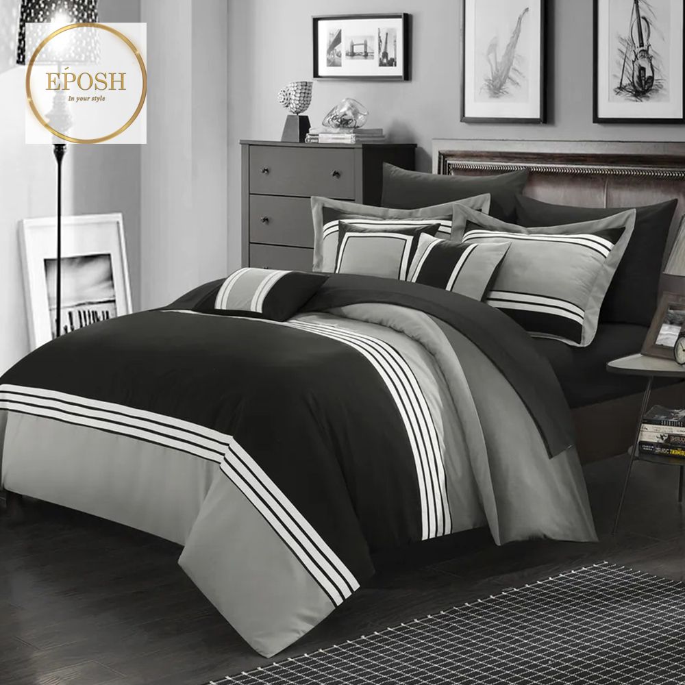 Light Grey and Black Embellish Duvet Set