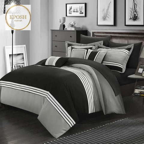 Light Grey and Black Embellish Duvet Set