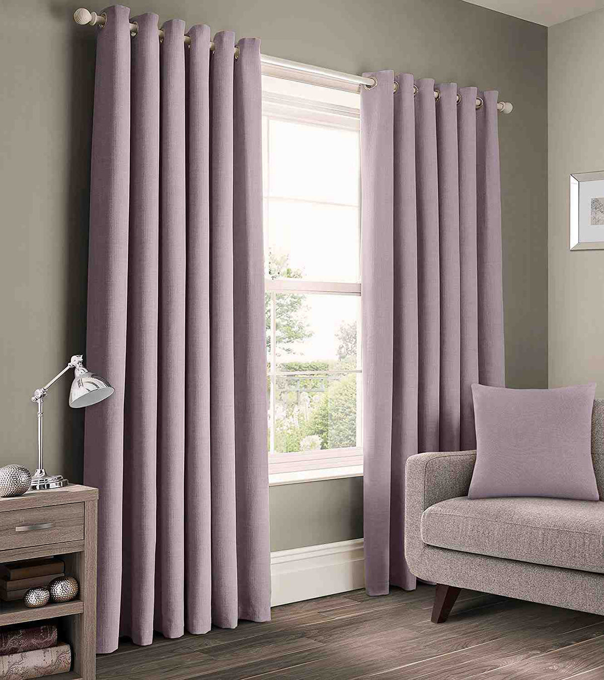 2 Pieces Plain Dyed Back Lining Eyelet Curtains - Mauve