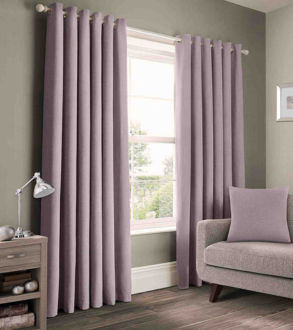 2 Pieces Plain Dyed Back Lining Eyelet Curtains - Mauve