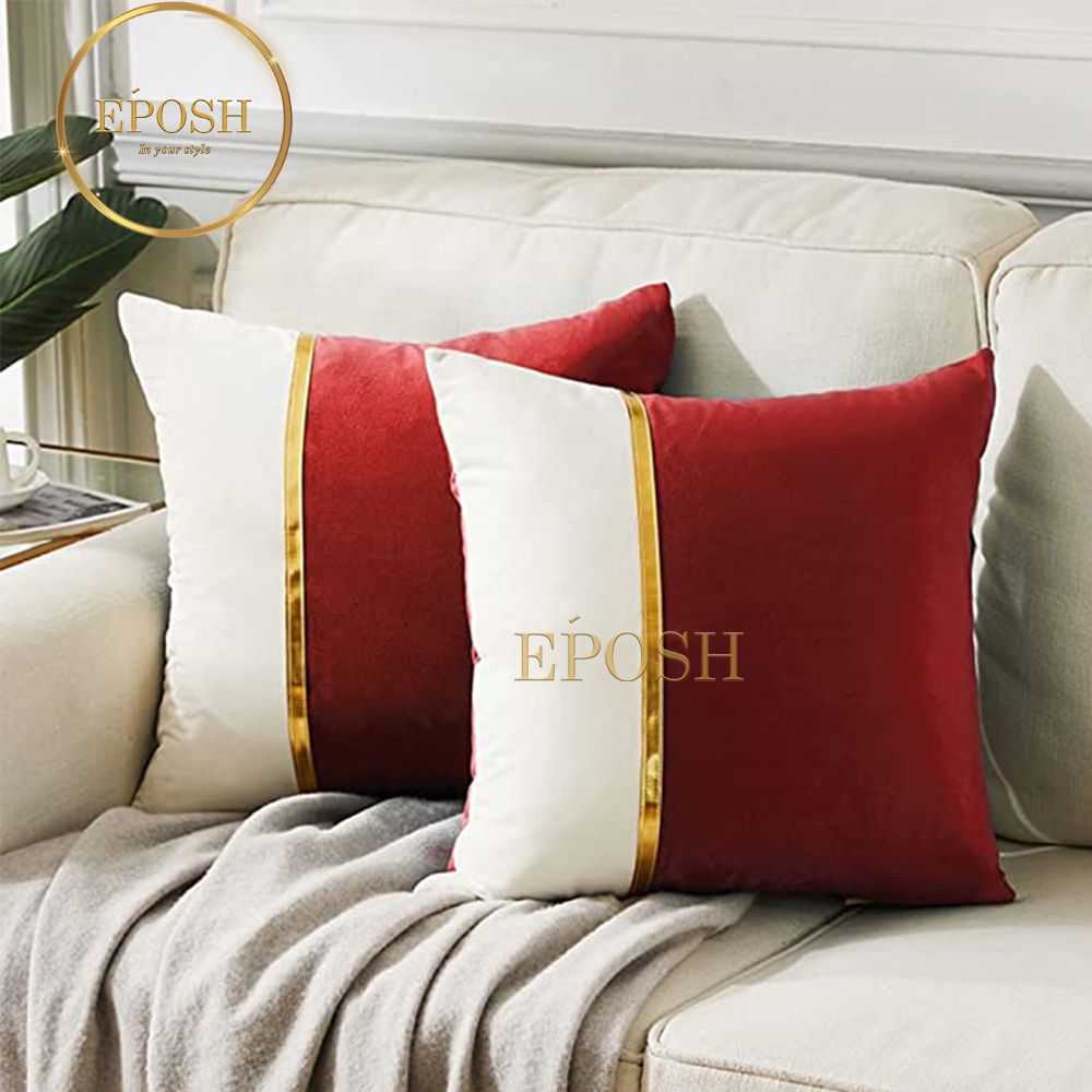 Pack of 2 Velvet Decorative Square Cushion -Maroon and White02