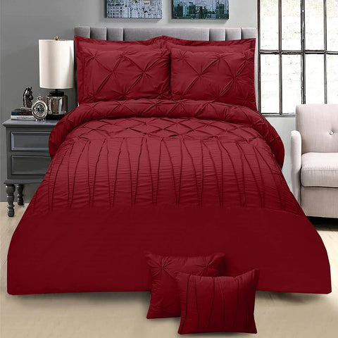 Exotic Embellish Pintucks & Cross Pleated Duvet Set - Maroon