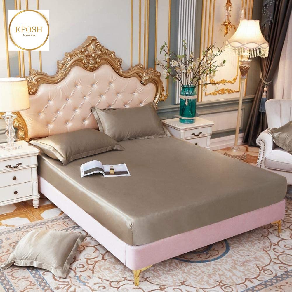 Silk Fitted Sheet with Pillow covers -Beige