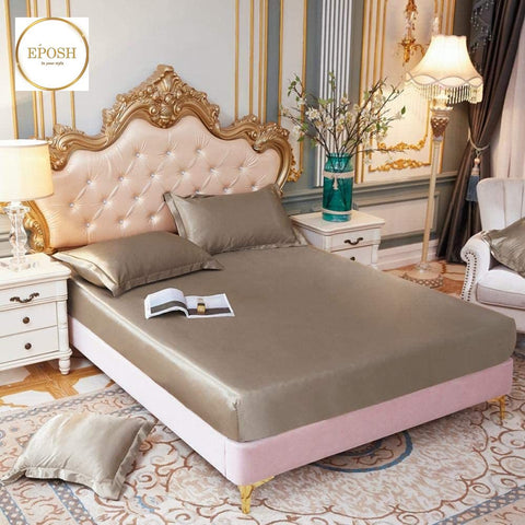 Silk Fitted Sheet with Pillow covers -Beige
