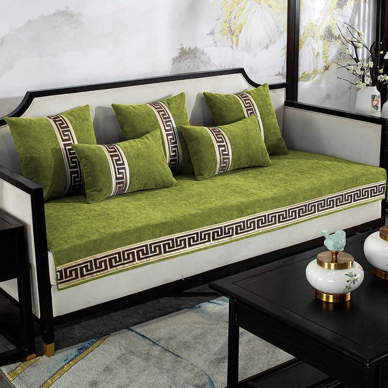 Luxury Velvet Sofa Cover With Cushion Covers - Green