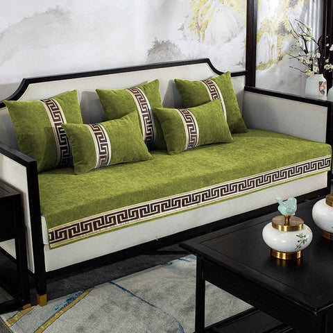 Luxury Velvet Sofa Cover With Cushion Covers - Green