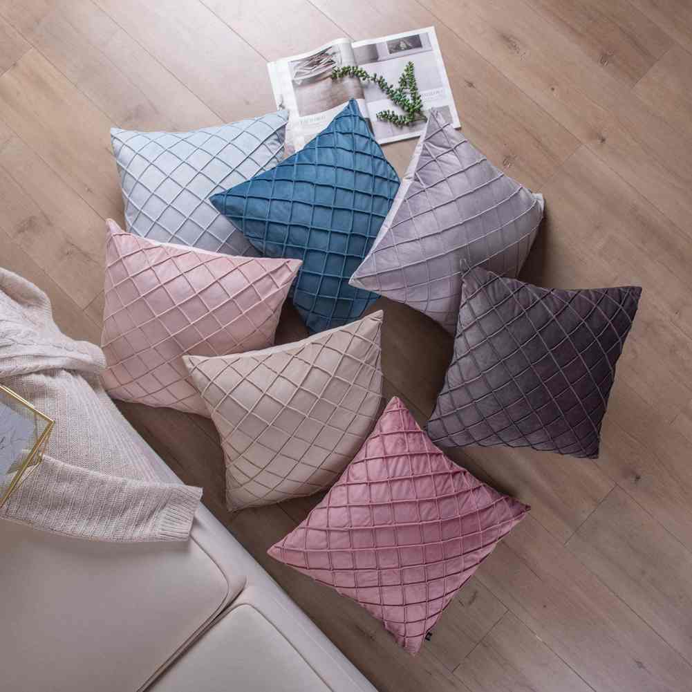 Pack of 2 Velvet Decorative Pleated Square Cushion -  Pink