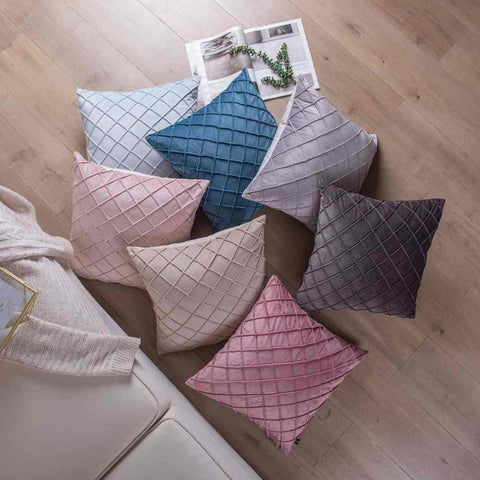 Pack of 2 Velvet Decorative Pleated Square Cushion -  Pink