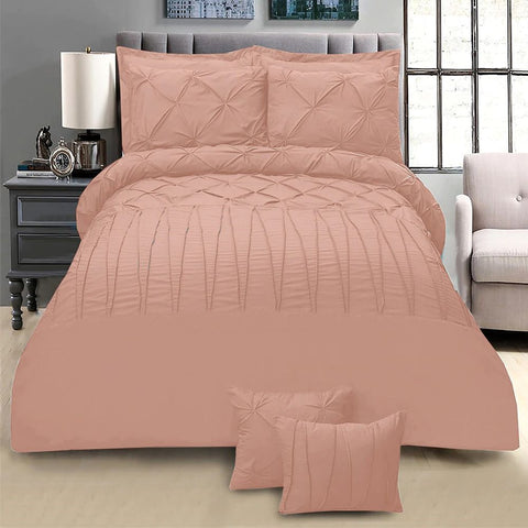 Exotic Embellish Pintucks & Cross Pleated Duvet Set - Peach