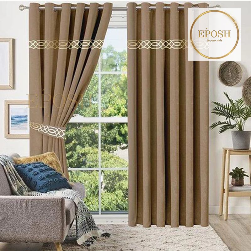 2 Pieces Crocodile Luxury Velvet Curtain Panels with 2 belts-Camel