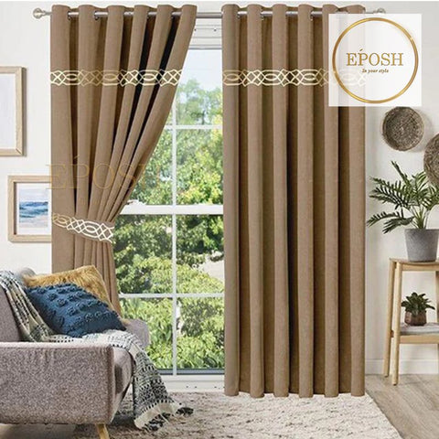 2 Pieces Crocodile Luxury Velvet Curtain Panels with 2 belts-Camel
