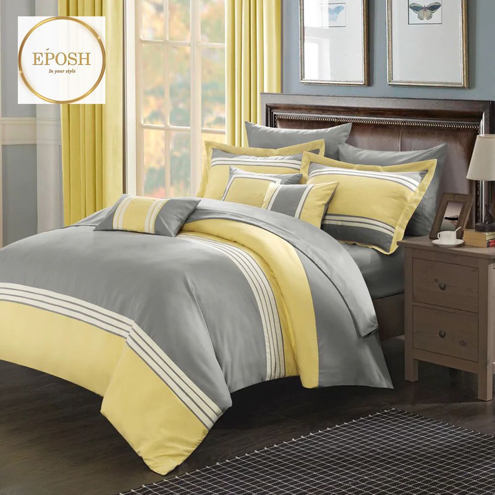 Light Grey and Yellow Embellish Duvet Set