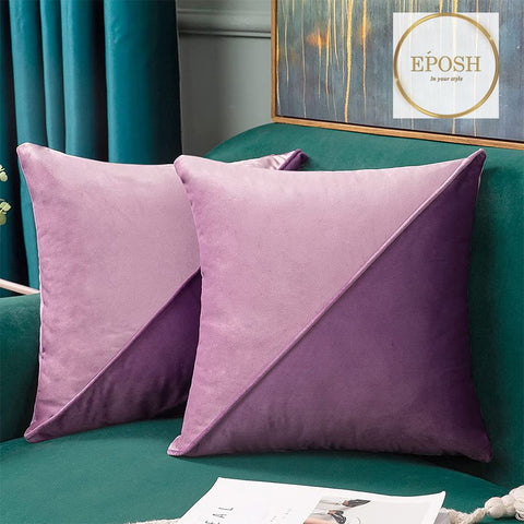 Pack of 2 Velvet Decorative Square Cushion-Purple&Pink