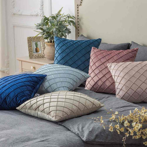 Pack of 2 Velvet Decorative Pleated Square Cushion -  Maroon