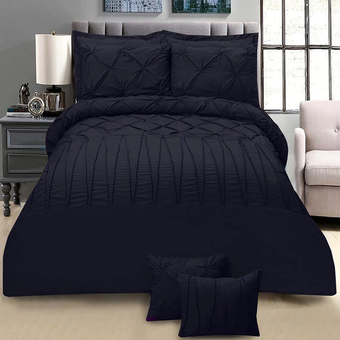 Exotic Embellish Pintucks & Cross Pleated Duvet Set - Navy