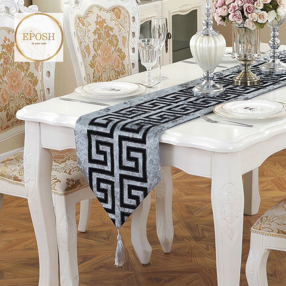 Double Splendid Velvet Table Runner Grey
