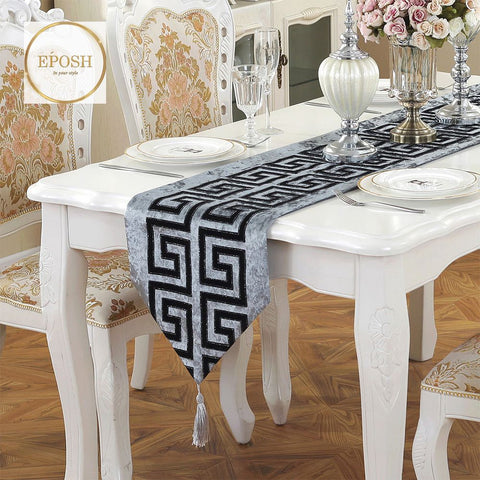 Double Splendid Velvet Table Runner Grey