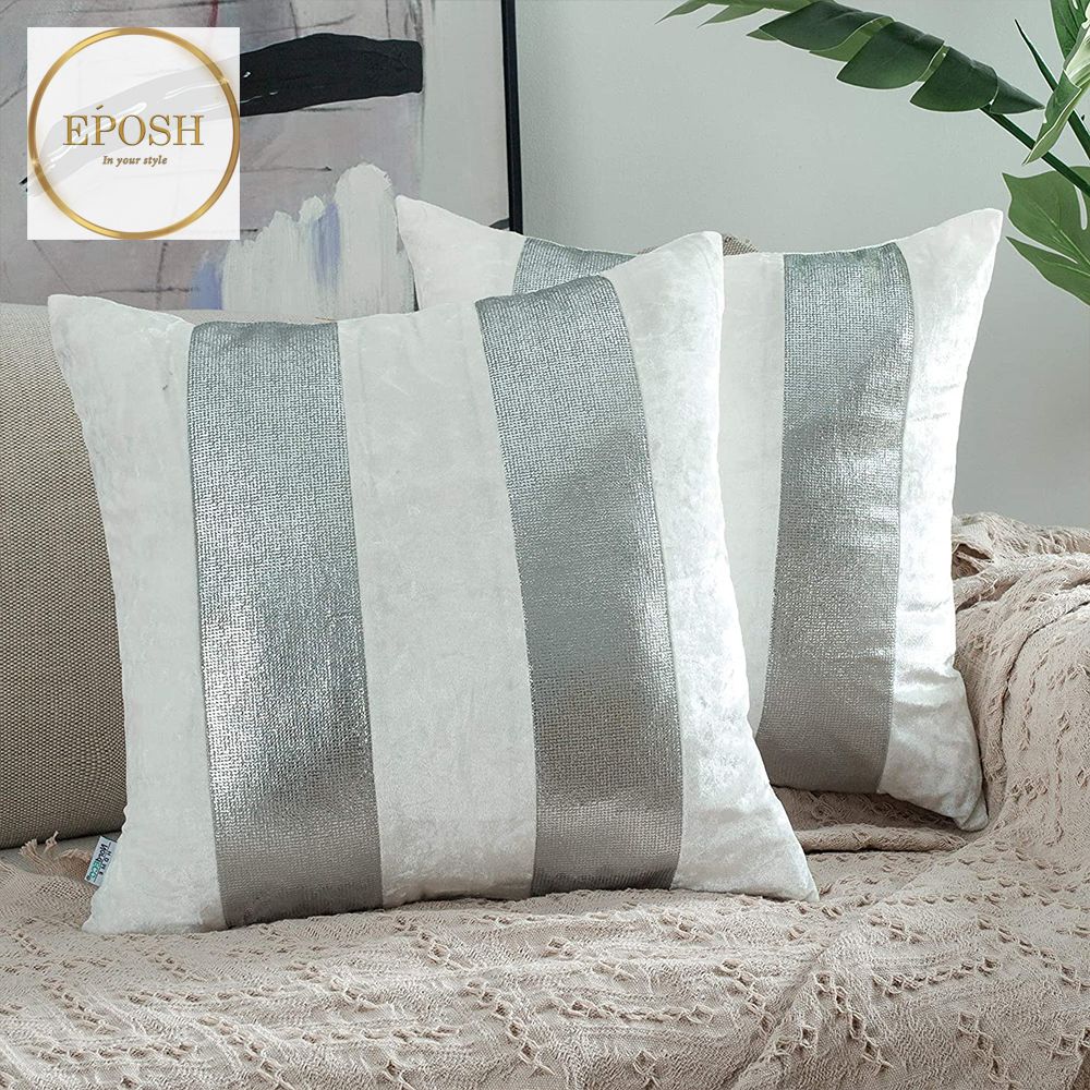 Pack of 2 White&Silver Sequence Lace Velvet Cushion