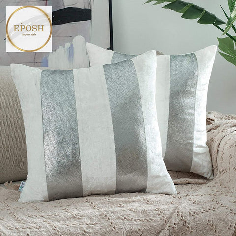 Pack of 2 White&Silver Sequence Lace Velvet Cushion