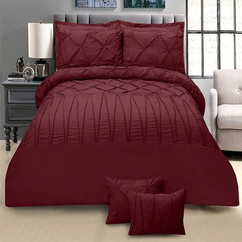 Exotic Embellish Pintucks & Cross Pleated Duvet Set - Dark Maroon