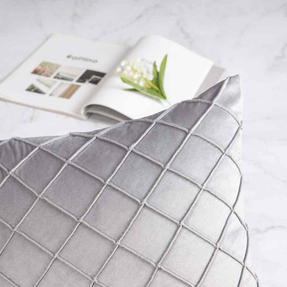 Pack of 2 Velvet Decorative Pleated Square Cushion -  Silver Grey