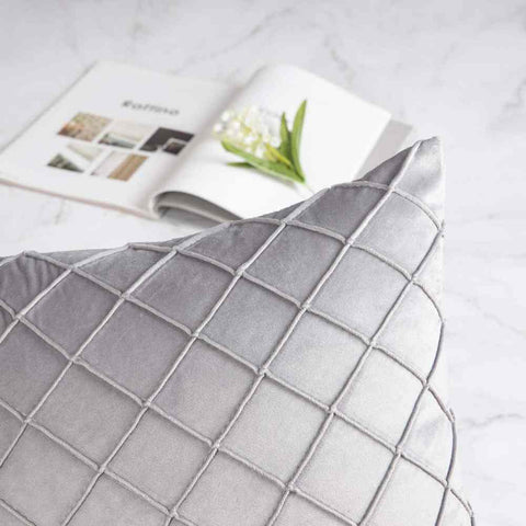 Pack of 2 Velvet Decorative Pleated Square Cushion -  Silver Grey