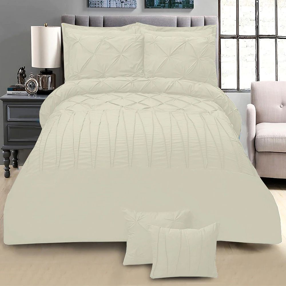 Exotic Embellish Pintucks & Cross Pleated Duvet Set - Ivory
