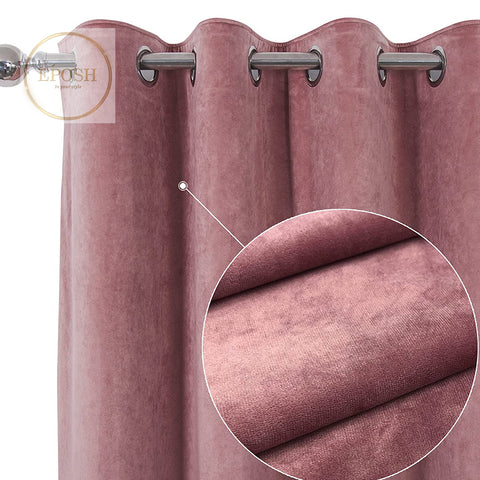 2 Pieces Plain Dyed Velvet Eyelet Curtains-Tea Pink