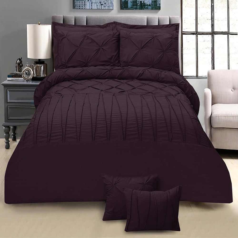 Exotic Embellish Pintucks & Cross Pleated Duvet Set - Mocha Brown