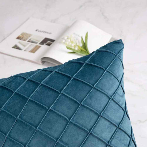 Pack of 2 Velvet Decorative Pleated Square Cushion -  Lake Blue