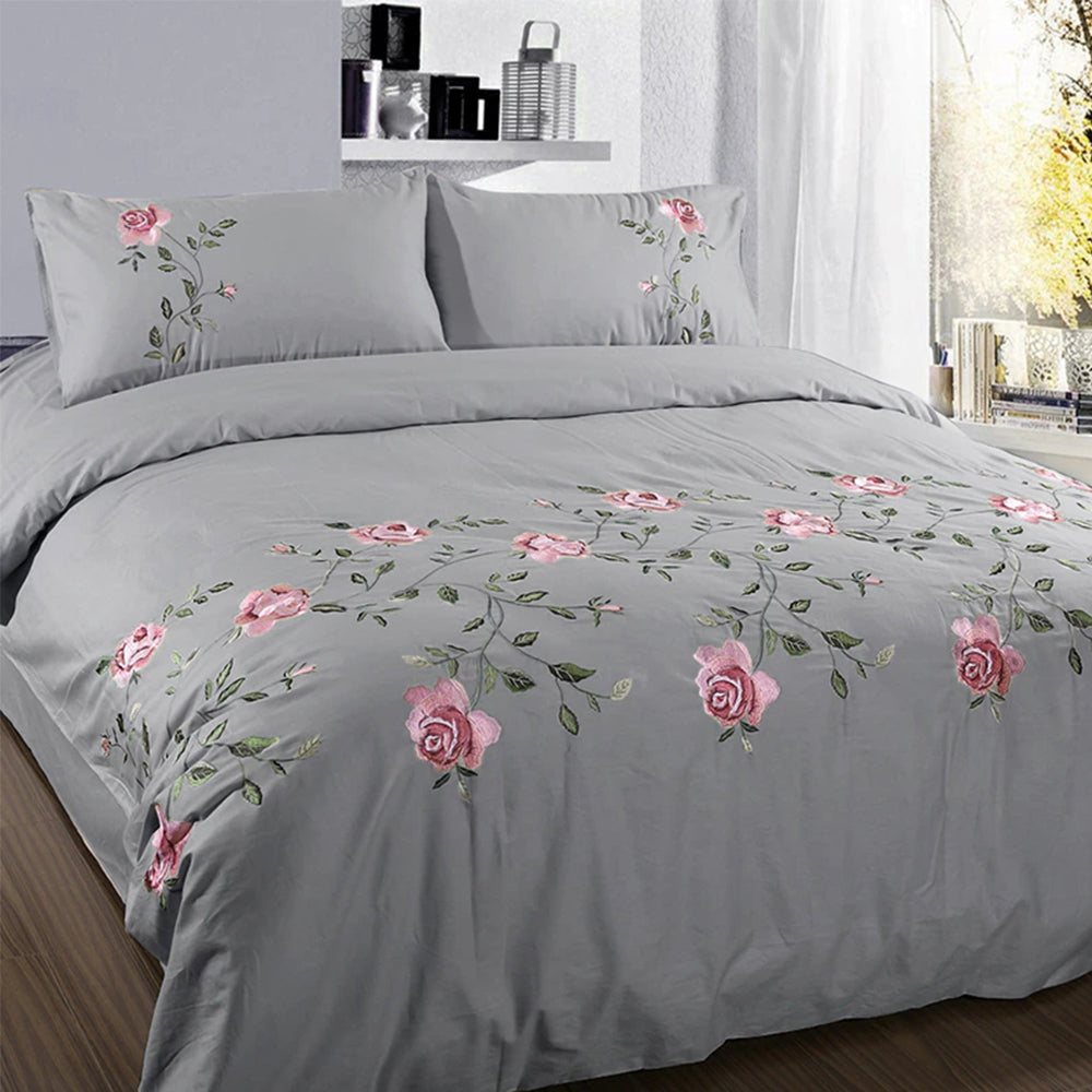 Luxury Embroidered Duvet Set-Grey