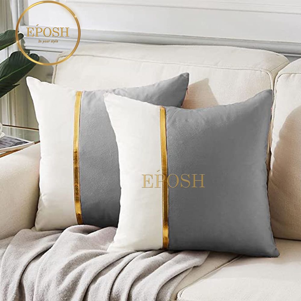 Pack of 2 Velvet Decorative Square Cushion -Grey and White
