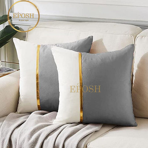 Pack of 2 Velvet Decorative Square Cushion -Grey and White