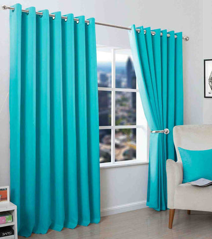 2 Pieces Plain Dyed Back Lining Eyelet Curtains - Teal